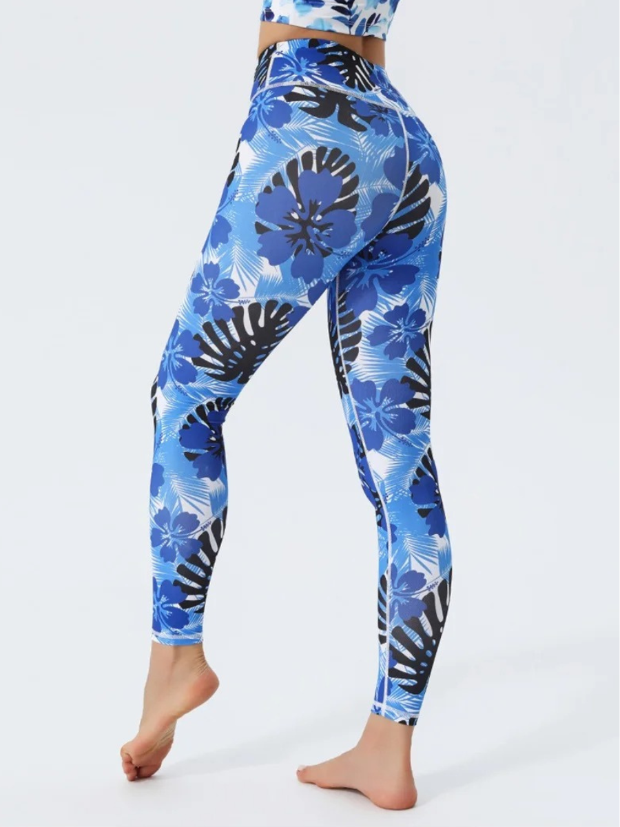 Legging Yoga Tropical Bleu & Noir