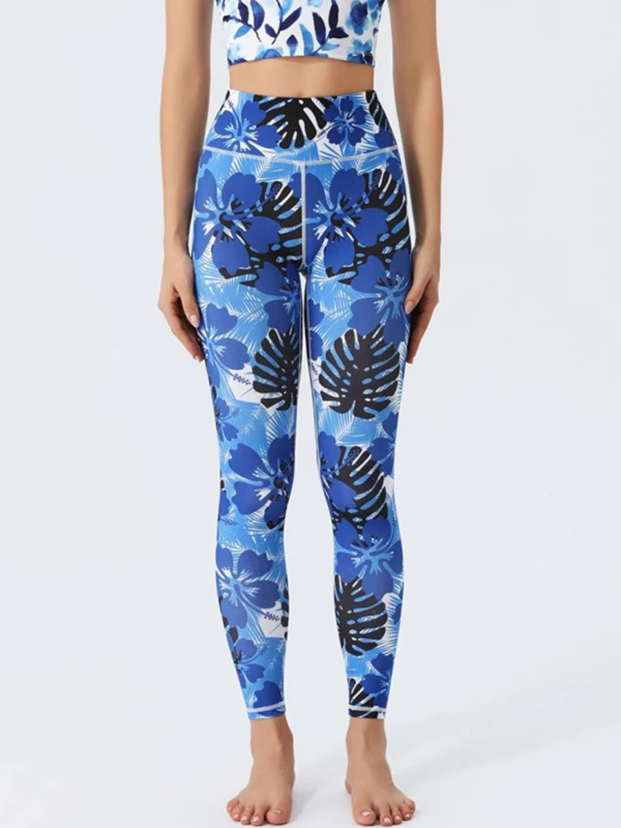 Legging Yoga Tropical Bleu & Noir